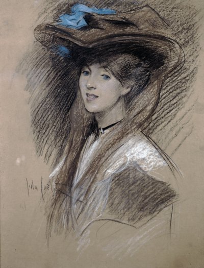 Edwardian dam (färgade kritor på papper) av English School
