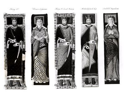 Bilder av Henrik II (1133-89) Eleanor av Aquitaine (ca 1122-1204), Richard Coeur de Lion (1157-99) och Isabel d