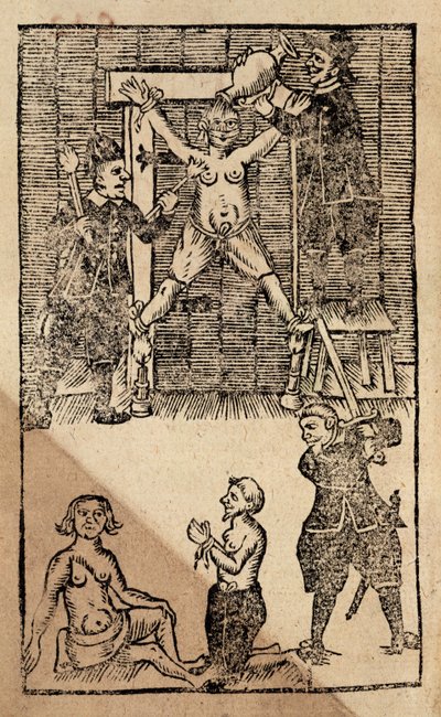 T.ex. 1475 f.1 holländska bosättare i Amboyna torterar en engelsk köpman före massakern 1623 som satte stopp för brittisk handel i Ostindien (träsnitt) av English School
