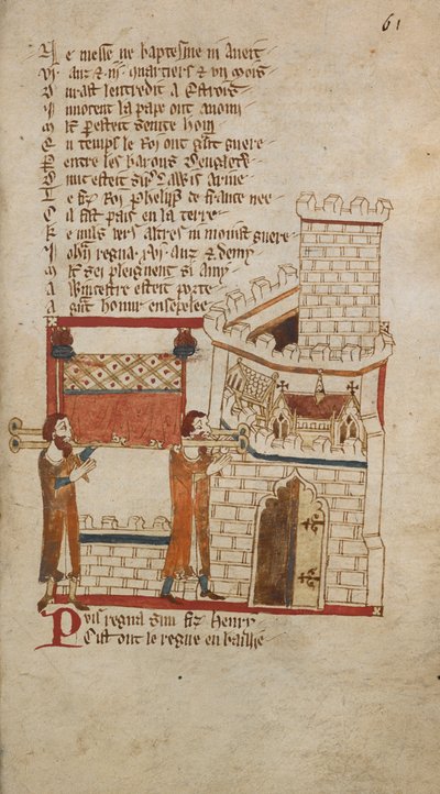 Egerton Ms 3028 f.061r King Johns kropp togs till Worcester Cathedral för begravning, illustration från "Romances in French Verse...", av Robert Wace, Canon of Bayeux (vellum) av English School