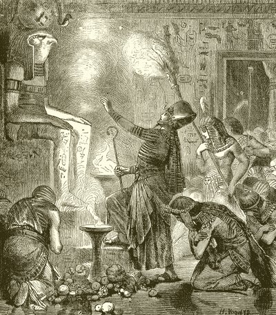 Egyptisk kung dyrkar i ett tempel av English School