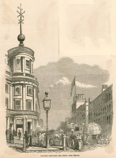 Elektrisk tidboll och klocka, West Strand, London av English School