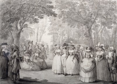 Eleganta figurer i Vauxhall Gardens av English School