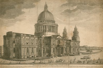 Höjd och perspektiv av St Pauls Cathedral, London av English School