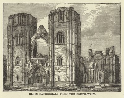 Elgin Cathedral, från sydväst av English School