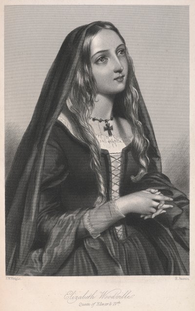 Elizabeth Woodville, drottning av Edward IV, illustration från "Biografiska skisser av drottningarna av Storbritannien ... eller, Royal Book of Beauty" av Mary Howitt av English School