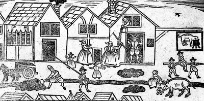 Elizabethan Street Scene, från A Book of Roxburghe Ballads av English School