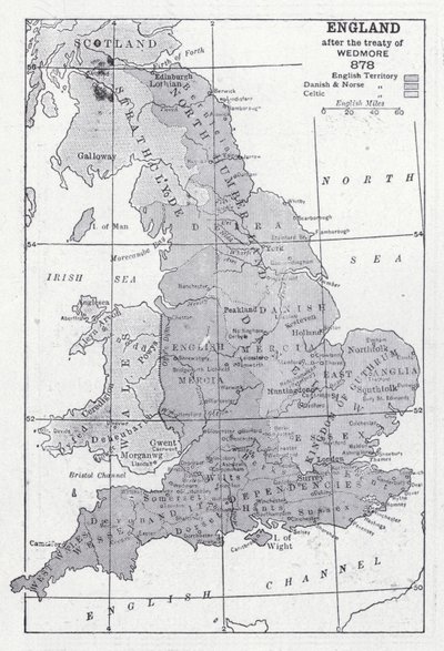 England efter Wedmore-fördraget 878 (litho) av English School