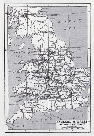 England och Wales, farbara vattenvägar (litho) av English School