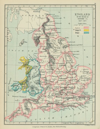 England under Edward III:s regeringstid (färglitografi) av English School