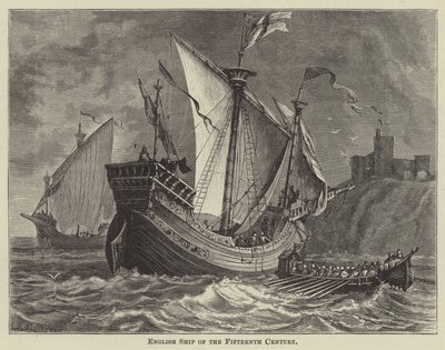 Engelskt skepp från 1400-talet (gravyr) av English School