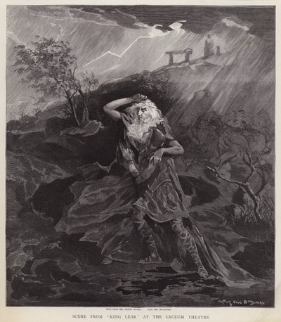De engelska skådespelarna Henry Irving och William Haviland i en produktion av Shakespeares King Lear på Lyceum Theatre, London av English School