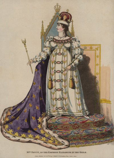Engelska skådespelerskan Harriet Faucit som kejsarinnan Elizabeth i The Exile (färgad gravyr) av English School
