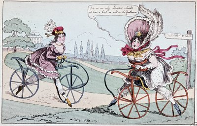 Engelsk tecknad serie om hobbyhästar 1819 (första cyklarna) - i "" Teoretisk och praktisk cykling"" av Baudry de Saulnier av English School