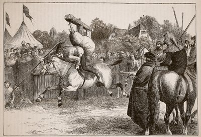 Engelsk munterhet under fjortonhundratalet: Tilting at the Quintain, illustration från Cassells Illustrated History of England (sepiafoto) av English School