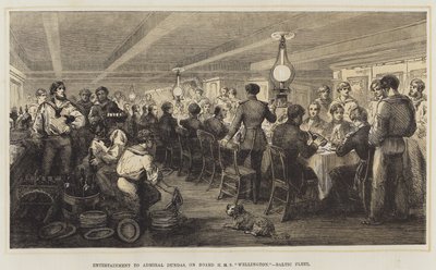 Underhållning till amiral Dundas, ombord på HMS "Wellington," Baltic Fleet (lito i färg) av English School