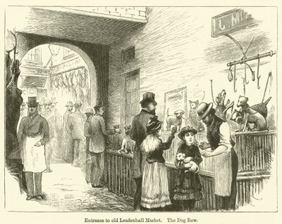 Ingång till gamla Leadenhall Market, The Dog Row (gravyr) av English School