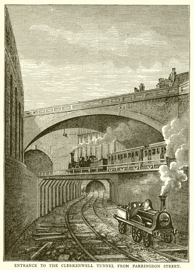 Ingång till Clerkenwell Tunnel från Farringdon Street av English School