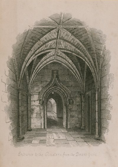 Ingång till klostret från Deans Yard, Westminster Abbey, London av English School