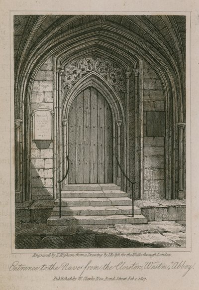 Ingång till Nave från Cloisters, Westminster Abbey, London av English School