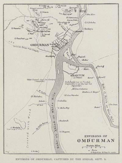 Environs of Omdurman, fångad av Sirdar, 3 september (gravyr) av English School