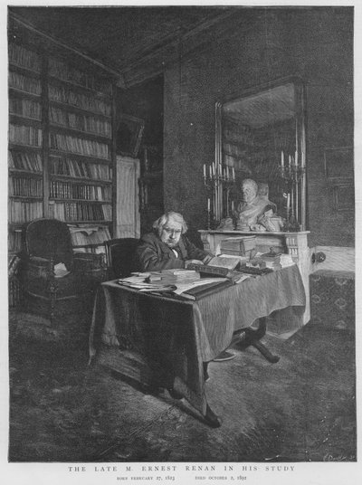 Ernest Renan, fransk filosof och religionshistoriker, i sin studie (litho) av English School