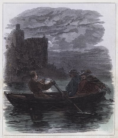 Escape of James the Second (färgad gravyr) av English School