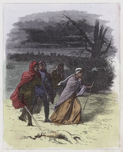Escape of Maude från Oxford (färgad gravyr) av English School