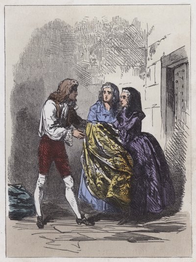 Escape of the Earl of Nithsdale (färgad gravyr) av English School