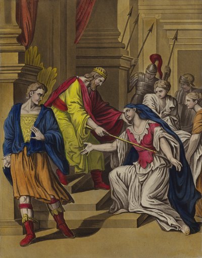 Ester före Ahasveros (färg litho) av English School