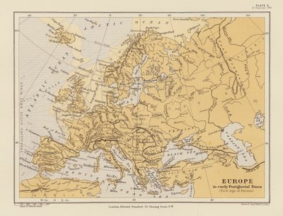 Europa under tidig postglacial tid (färglitografi) av English School