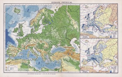 Europa, fysisk (färglitografi) av English School