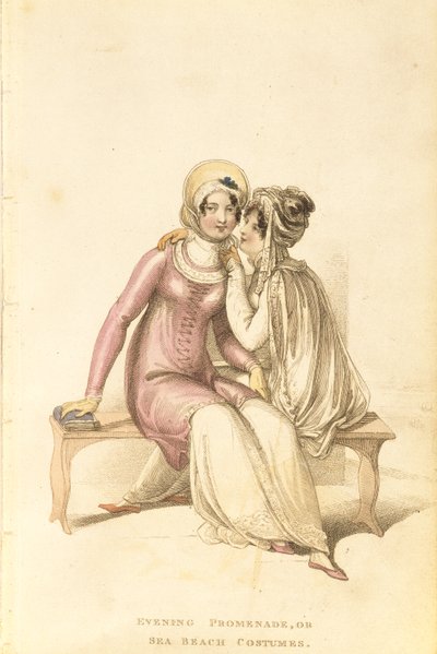 Kvälls-, promenad- eller havsstrandsdräkter, modetallrik från Ackermanns Repository of Arts av English School