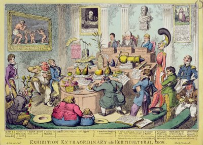 Exhibition Extraordinary in the Horticultural Room, etsad av George Cruikshank (1792-1878), pub. av G. Humphrey, 1826 (färgad etsning) av English School