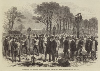 Experiment med Nortons Patent Tube-Wells, som används av Our Army i Abessinien (gravyr) av English School