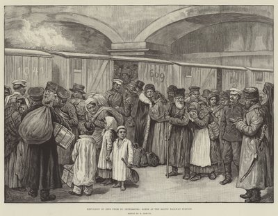 Utvisning av judar från St Petersburg, scen vid Baltic Railway Station (gravyr) av English School