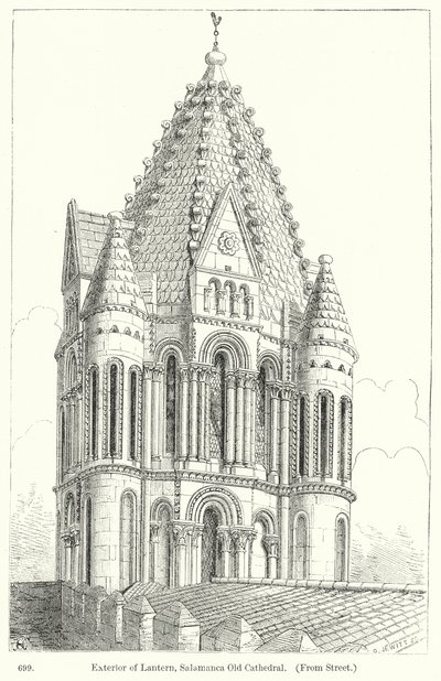 Lanternans exteriör, Salamancas gamla katedral (gravyr) av English School