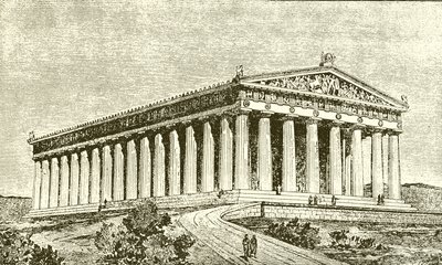 Exteriör av Parthenon i Aten i tiden för dess byggare av English School