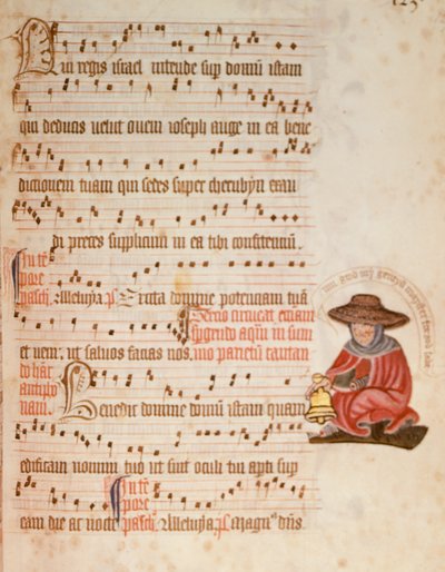F.127 Notblad med en teckning av en spetälsk, c.1400 (vellum) av English School