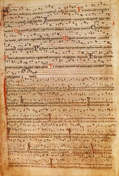 F.154v medeltida musiknotation (lito) av English School