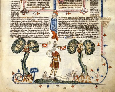 F.94 Man spelar en fife och trumma, från Smithfield Decretals, c.1340 (vellum) av English School
