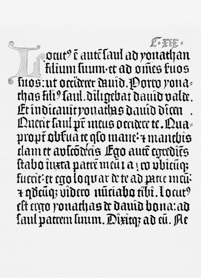 Faksimil av en sida från Bibeln, tryckt av Johannes Gutenberg, Mainz, 1456 av English School