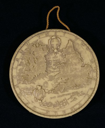Faksimil av Great Seal of England från 1651, baksidan visar en karta över England, Wales och Irland (se 105041 för framsidan) av English School