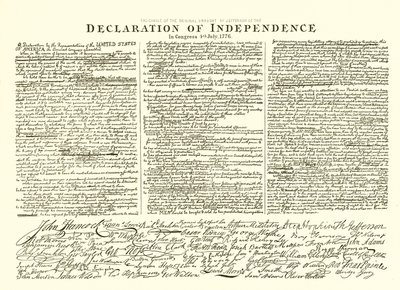 Faksimil av originalutkastet av Thomas Jefferson av självständighetsförklaringen i kongressen 4 juli 1776 av English School