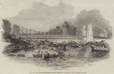 Fall of the Suspension Bridge, i New Yarmouth, fredagen den 2 maj (gravyr) av English School