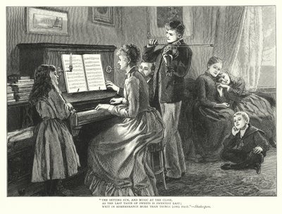 Familj som spelar musik tillsammans (gravyr) av English School