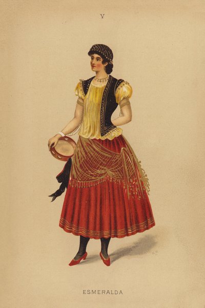 Utklädningsdräkter: Esmeralda (färglitografi) av English School