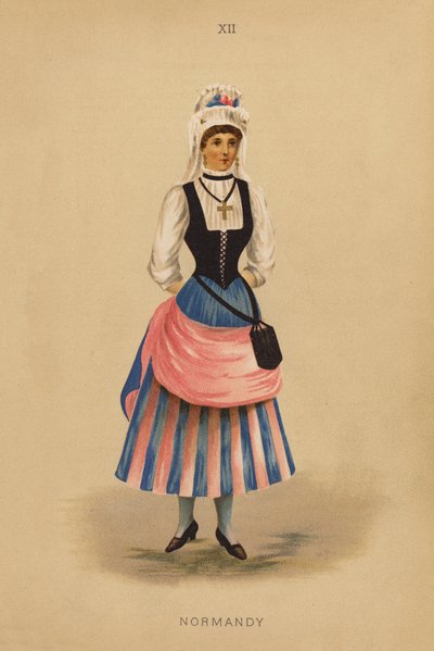 Utklädningsdräkter: Normandie (färglitografi) av English School