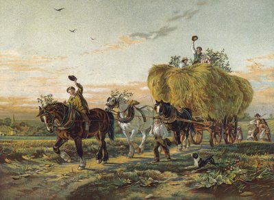 Bönder som återvänder från fälten med Hay Wagon av English School