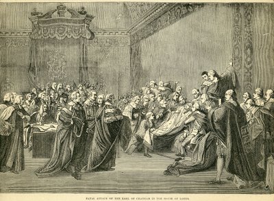 Fatalt beslagtagande av jarlen av Chatham i House of Lords, 1778 av English School